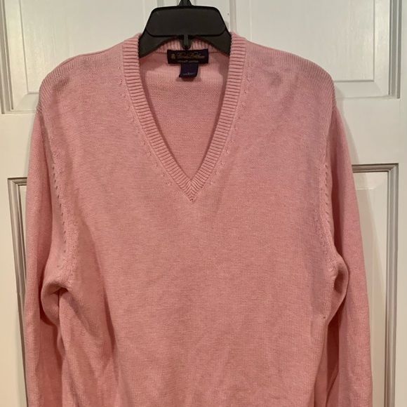 Brooks Brothers Supima Cotton Pink V-Neck Sweater, Size Large - Picture 1 of 6